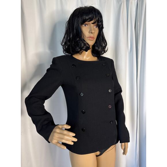 Vtg Albert Nipon pure wool black double breasted military style blazer Small - Picture 5 of 14